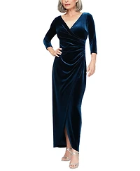 Alex Evenings Women's Velvet Ruched 3/4-Sleeve Gown