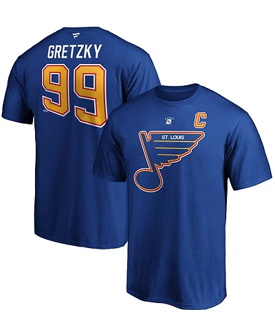 Men's Wayne Gretzky Blue St. Louis Blues Authentic Stack Retired Player Name and Number T-shirt
