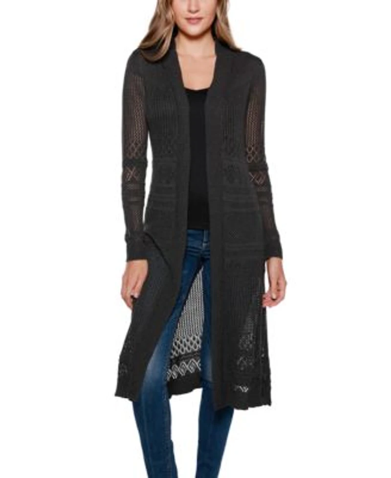 Belldini Womens Pointelle Stitch Duster Cardigan Sweater