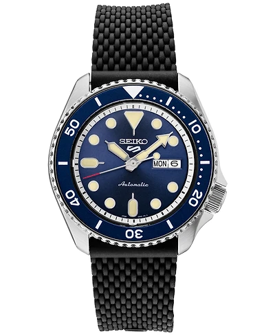Seiko Men's Automatic 5 Sports Black Silicone Strap Watch 43mm