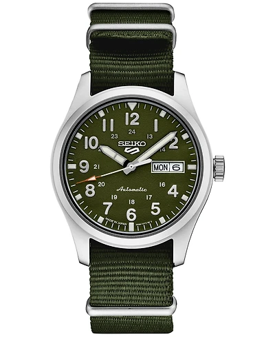 Seiko Men's Automatic 5 Sports Green Nylon Strap Watch 43mm