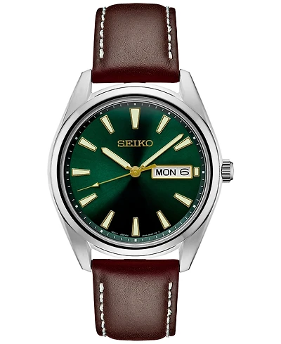 Seiko Men's Essentials Brown Leather Strap Watch 40mm