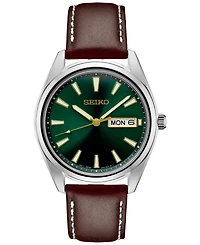 Seiko Men's Essentials Brown Leather Strap Watch 40mm