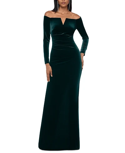 Xscape Petite Velvet Off-The-Shoulder Gown
