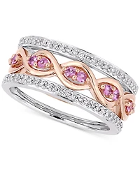 3-Pc. Set Pink Sapphire (1/3 ct. t.w.) & Diamond (1/4 Stack Rings 14k Rose White Gold