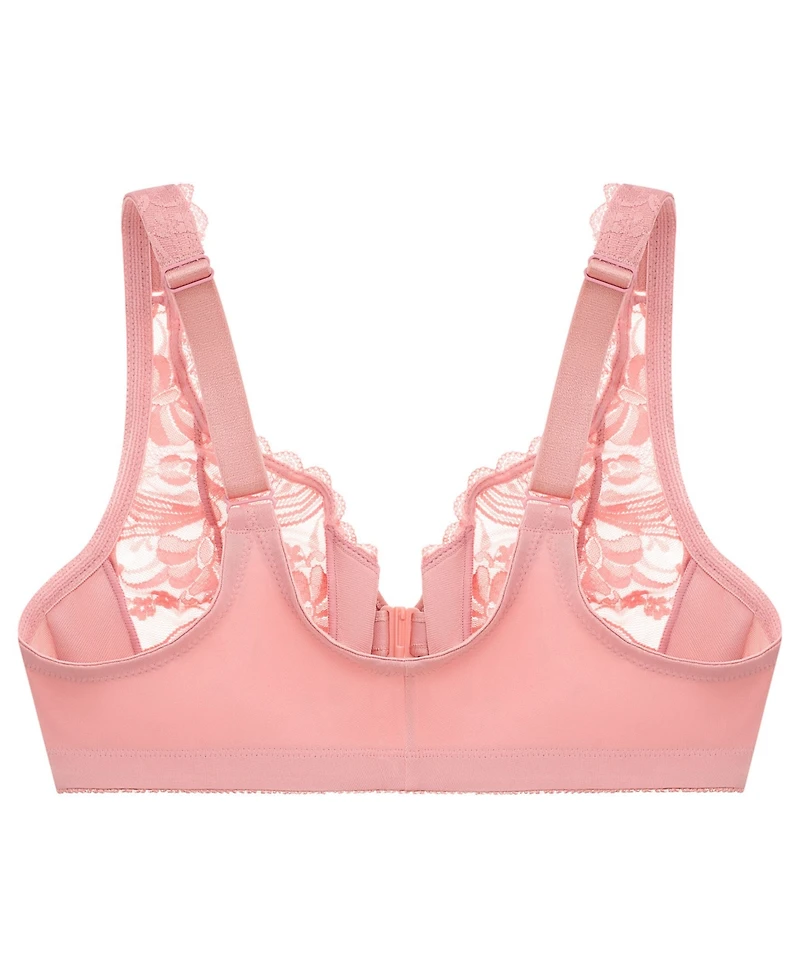 Glamorise Women's Full Figure Plus Wonderwire Front Close Stretch Lace Bra 9245