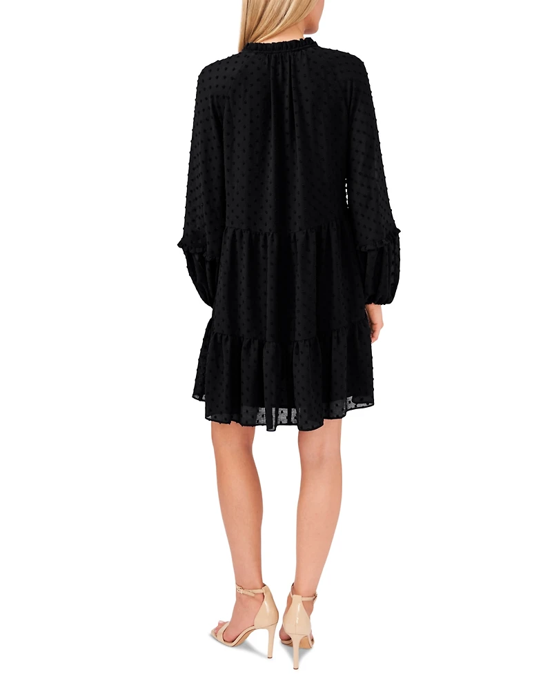 CeCe Women's Long Sleeve V-Neck Ruffled Clip-Dot Dress