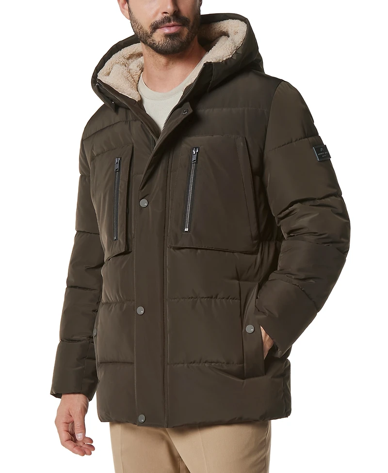 Marc New York Men's Yarmouth Micro Sheen Parka Jacket with Fleece-Lined Hood