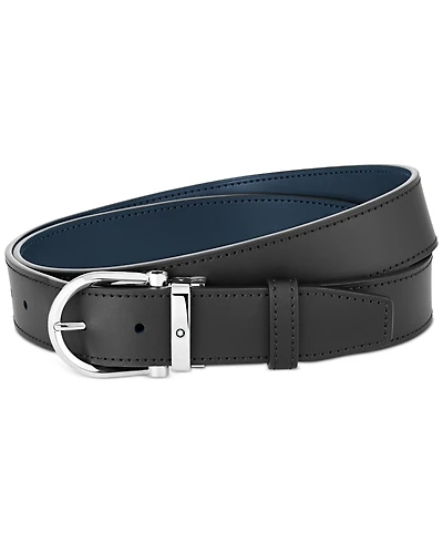 Montblanc Men's Horseshoe Shiny Stainless Steel Reversible Leather Belt