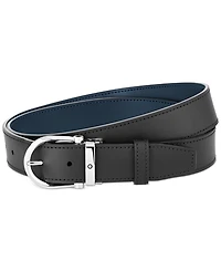 Montblanc Men's Horseshoe Shiny Stainless Steel Reversible Leather Belt