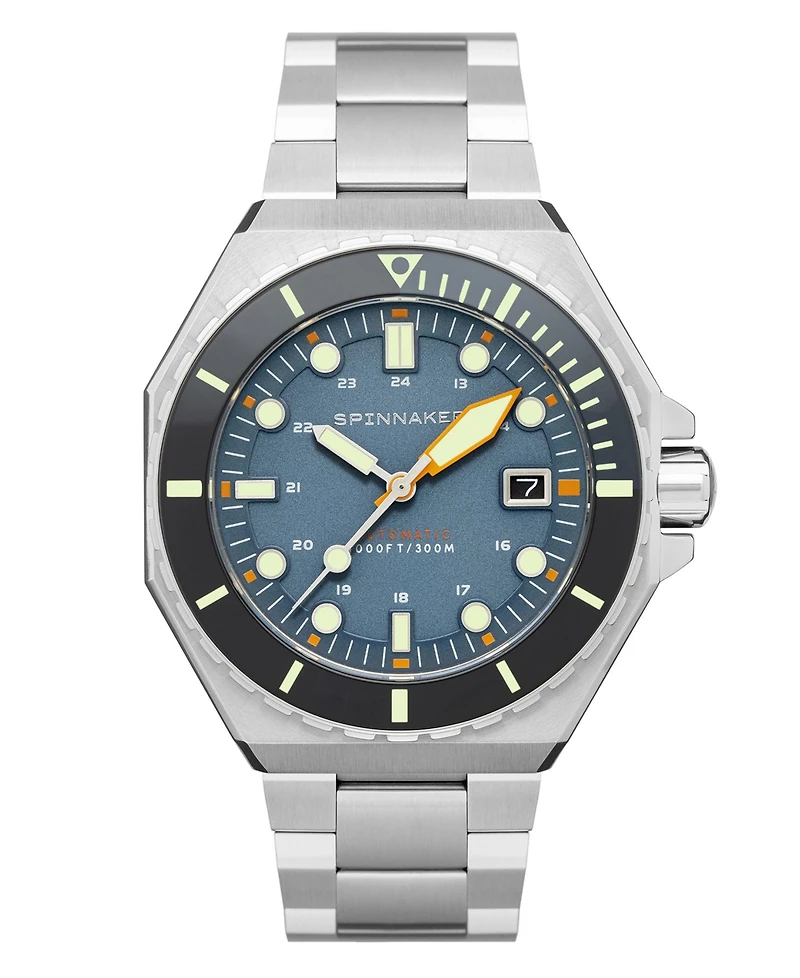 Spinnaker Men's Dumas Automatic Blue Yonder with Silver-Tone Solid Stainless Steel Bracelet Watch 44mm