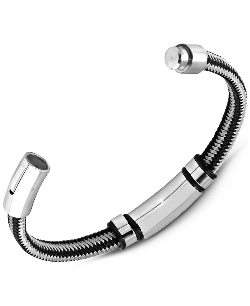 Men's Black Diamond Bracelet in Nylon and Stainless Steel (1/10 ct. t.w.)
