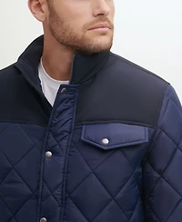 Cole Haan Men's Mixed Media Diamond Quilt with Faux Sherpa Lining Coat