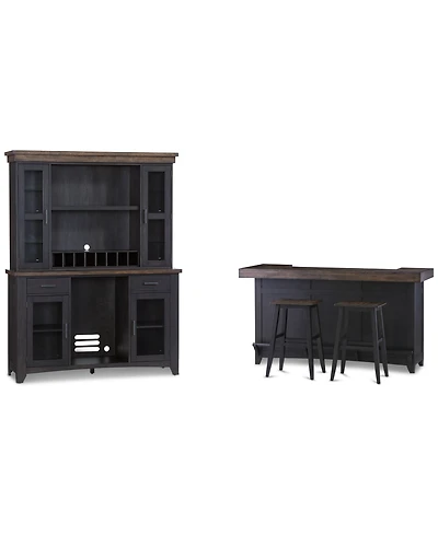 Peighton 5-Piece Bar Set (Back bar and hutch, bar and two stools)