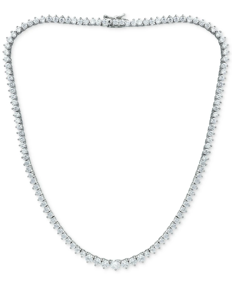 Cubic Zirconia Graduated Tennis 16" Collar Necklace in Sterling Silver