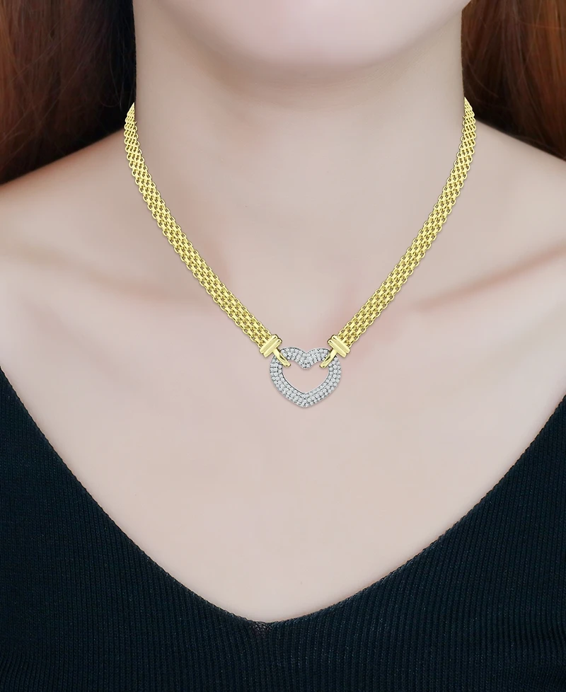 Cubic Zirconia Heart 18" Pendant Necklace in Sterling Silver & 18k Gold-Plate