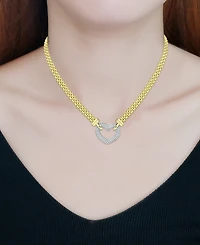Cubic Zirconia Heart 18" Pendant Necklace in Sterling Silver & 18k Gold-Plate