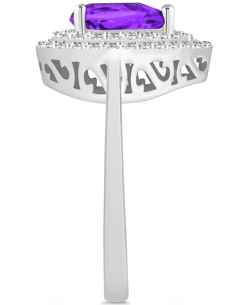 Rhodolite Garnet (1-1/10 ct. t.w.) & White Topaz (1/2 Teardrop Halo Ring Sterling Silver (Also Citrine, Blue Topaz, Amethyst, Perido