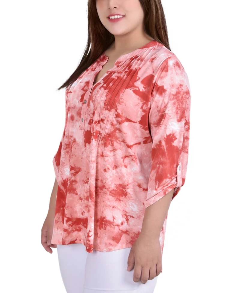 Ny Collection Plus Knit 3/4 Sleeve Roll Tab Top
