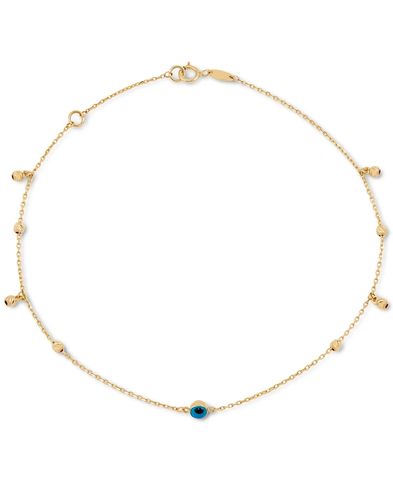 Evil Eye Glass Stone Ankle Bracelet in 10k Gold