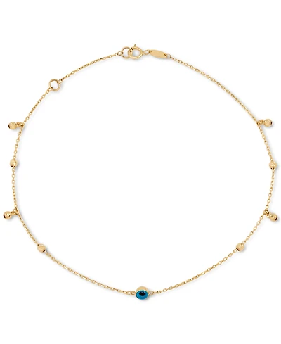 Evil Eye Glass Stone Ankle Bracelet in 10k Gold