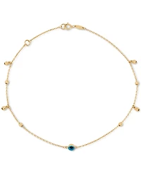 Evil Eye Glass Stone Ankle Bracelet in 10k Gold