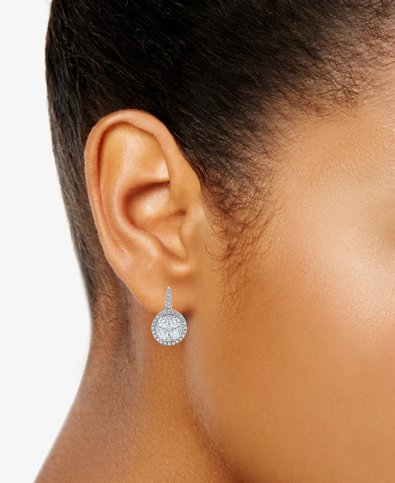 Diamond Halo Cluster Leverback Earrings (1-1/2 ct. t.w.) in 14k White Gold