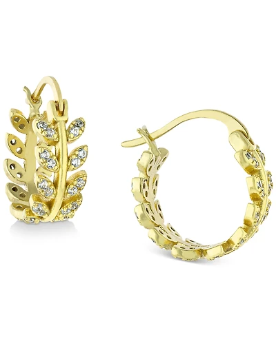 Pave Leaf Small Hoop Earrings in 18k Gold-Plated Sterling Silver, 0.5"