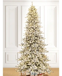 Glitzhome Pre-Lit Flocked Slim Fir Artificial Christmas Tree with 950 Warm White Lights, 11'