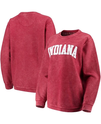 Women's Crimson Indiana Hoosiers Comfy Cord Vintage-Like Wash Basic Arch Pullover Sweatshirt
