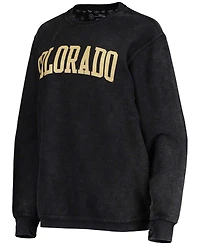 Women's Black Colorado Buffaloes Comfy Cord Vintage-Like Wash Basic Arch Pullover Sweatshirt