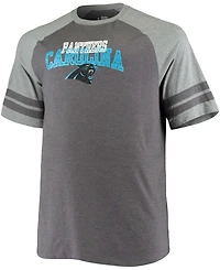 Men's Big and Tall Charcoal, Heathered Gray Carolina Panthers Two-Stripe Tri-Blend Raglan T-shirt
