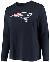 Women's Plus Navy New England Patriots Primary Logo Long Sleeve T-shirt