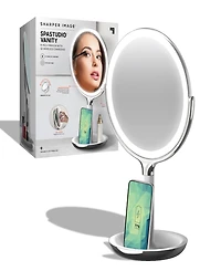Sharper Image SpaStudio Vanity 8-inch Mirror with Built-In Qi Wireless Phone Charger, 5X and 10X Magnification