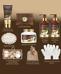 Lovery Vintage-like Clock Box Body Care Gift Set, Coconut Relaxing Home Spa Set, 13 Piece