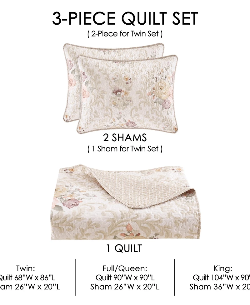 Royal Court Chardonnay 3-Pc. Quilt Set, Full/Queen