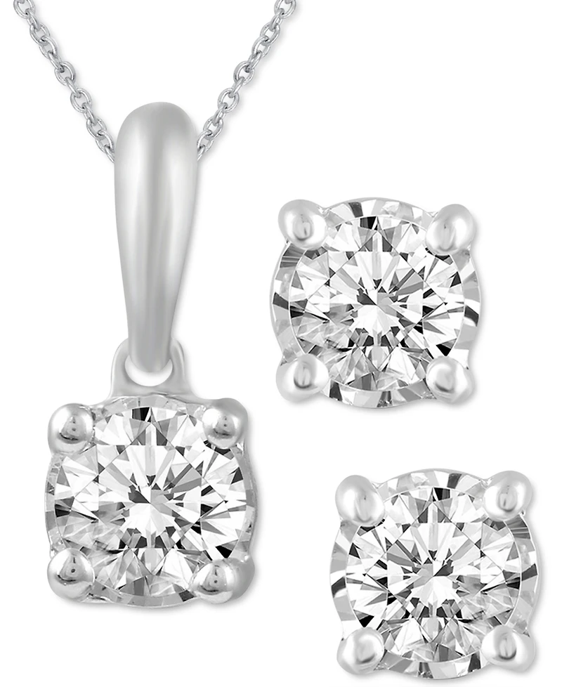 2-Pc. Set Diamond Solitaire Pendant Necklace & Matching Stud Earrings (5/8 ct. t.w.) 14k Gold