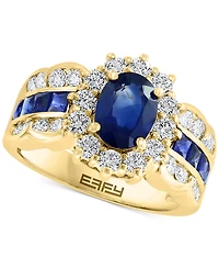 Effy Sapphire (2-1/4 ct. t.w.) & Diamond (1-1/10 ct. t.w.) Halo Statement Ring in 14k Gold