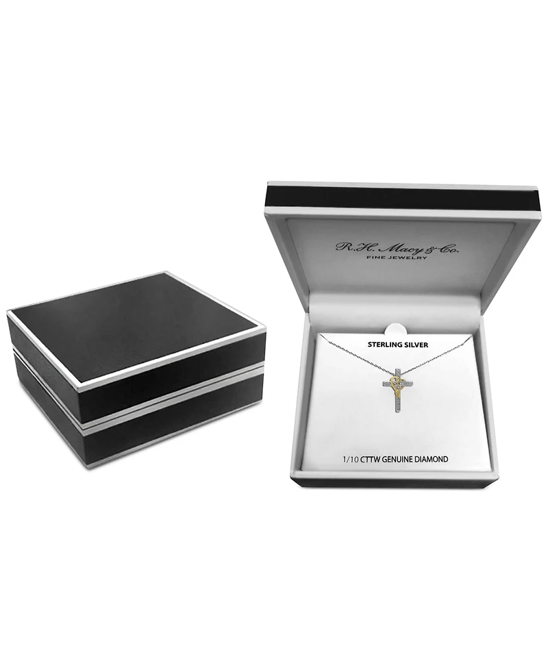 Diamond Cross & Heart 18" Pendant Necklace (1/10 ct. t.w.) in Sterling Silver & 14k Gold-Plate