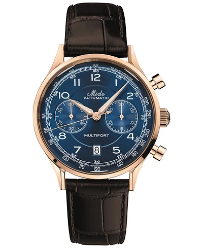 Mido Men's Swiss Automatic Chronograph Multifort Leather Strap Watch 42mm