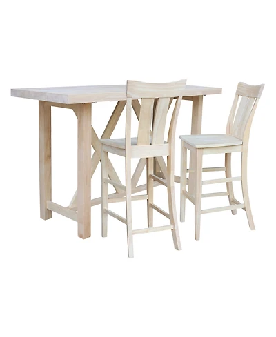 Bar Height Table with 2 Splat Back Bar Stool Set, 3 Piece