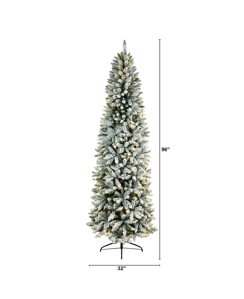 Slim Flocked Montreal Fir Artificial Christmas Tree with 400 Warm Led Lights and 1348 Bendable Branches, 8'