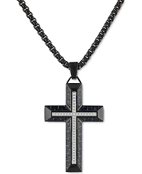 Esquire Men's Jewelry Diamond Cross 22" Pendant Necklace Gold Tone Ion-Plated Stainless Steel & Black Carbon Fiber, Created for Macy's (Also Bla