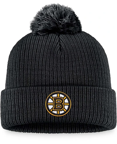Men's Black Boston Bruins Core Primary Logo Cuffed Knit Hat with Pom