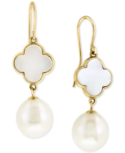 Effy Mother-of-Pearl & Freshwater Pearl (9-1/2mm) Drop Earrings in 14k Gold