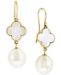 Effy Mother-of-Pearl & Freshwater Pearl (9-1/2mm) Drop Earrings in 14k Gold