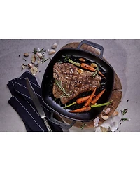Victoria 10in Square Grill Pan with Double Loop Handles, Seasoned