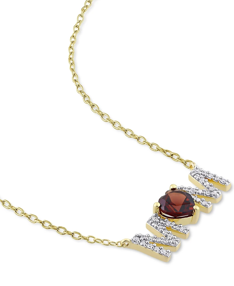 Rhodolite Garnet (4/5 ct. t.w.) & Diamond (1/10 ct. t.w.) Mom 18" Pendant Necklace in 18k Gold-Plated Sterling Silver