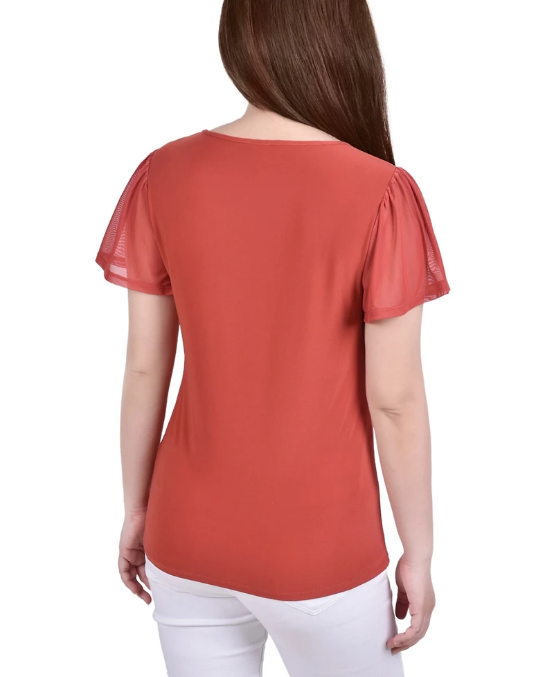 Petite Studded Short Flutter Sleeve Top