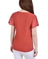 Petite Studded Short Flutter Sleeve Top